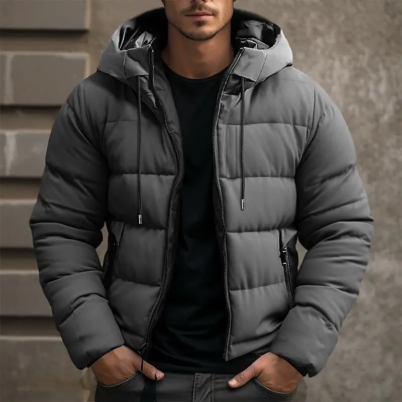 Men's Hooded Puffer Jacket with Quilted Insulation and Zip Pockets - Image 3