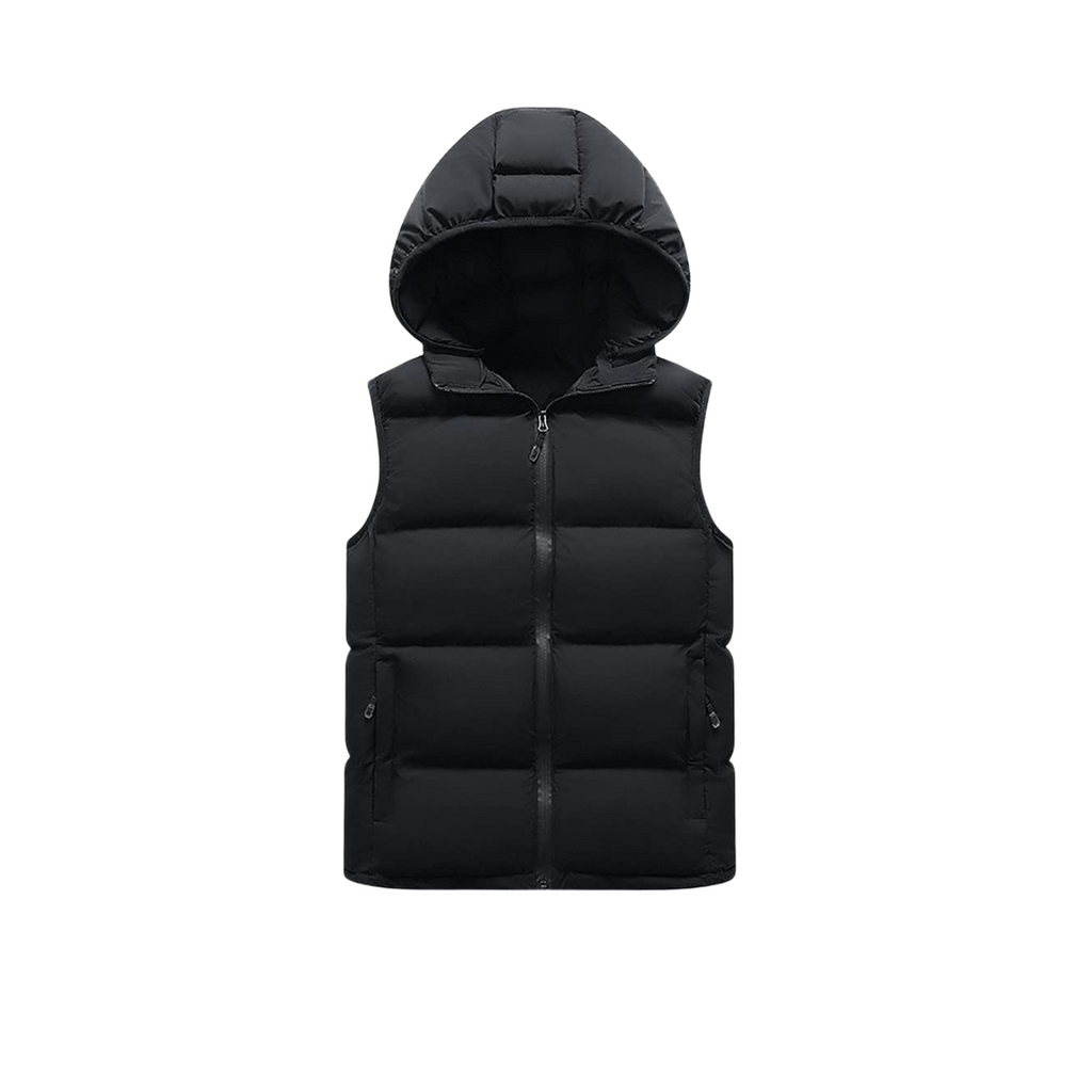 Men's Hooded Quilted Puffer Vest with Water-Resistant Zippers and High Collar - Image 1