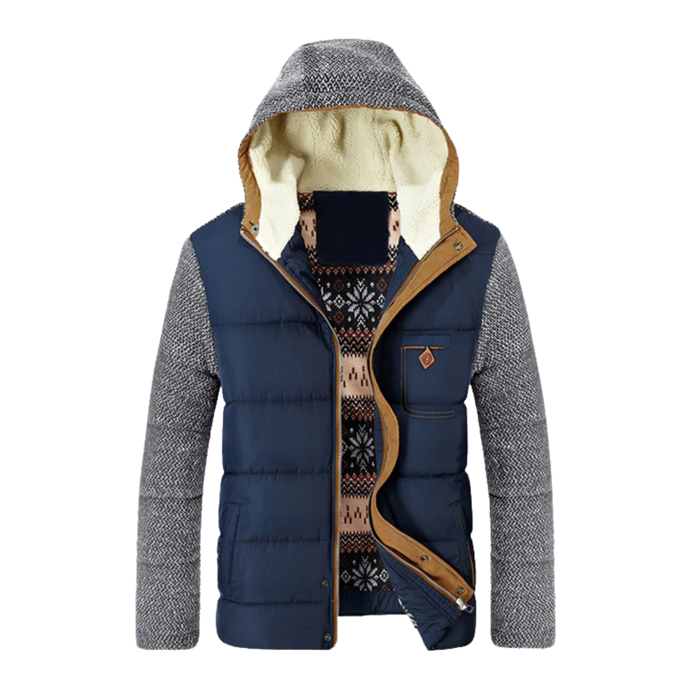 Men's Hybrid Puffer Jacket with Quilted Body and Knit Sleeves - Image 1