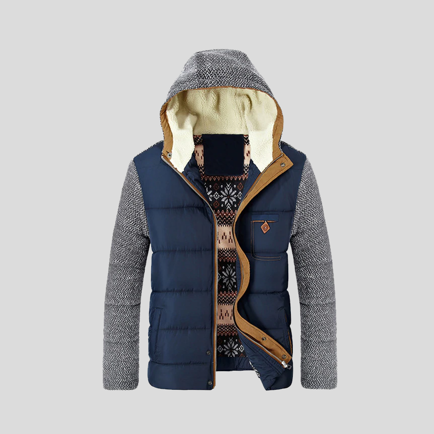 Men's Hybrid Puffer Jacket with Quilted Body and Knit Sleeves - Image 2