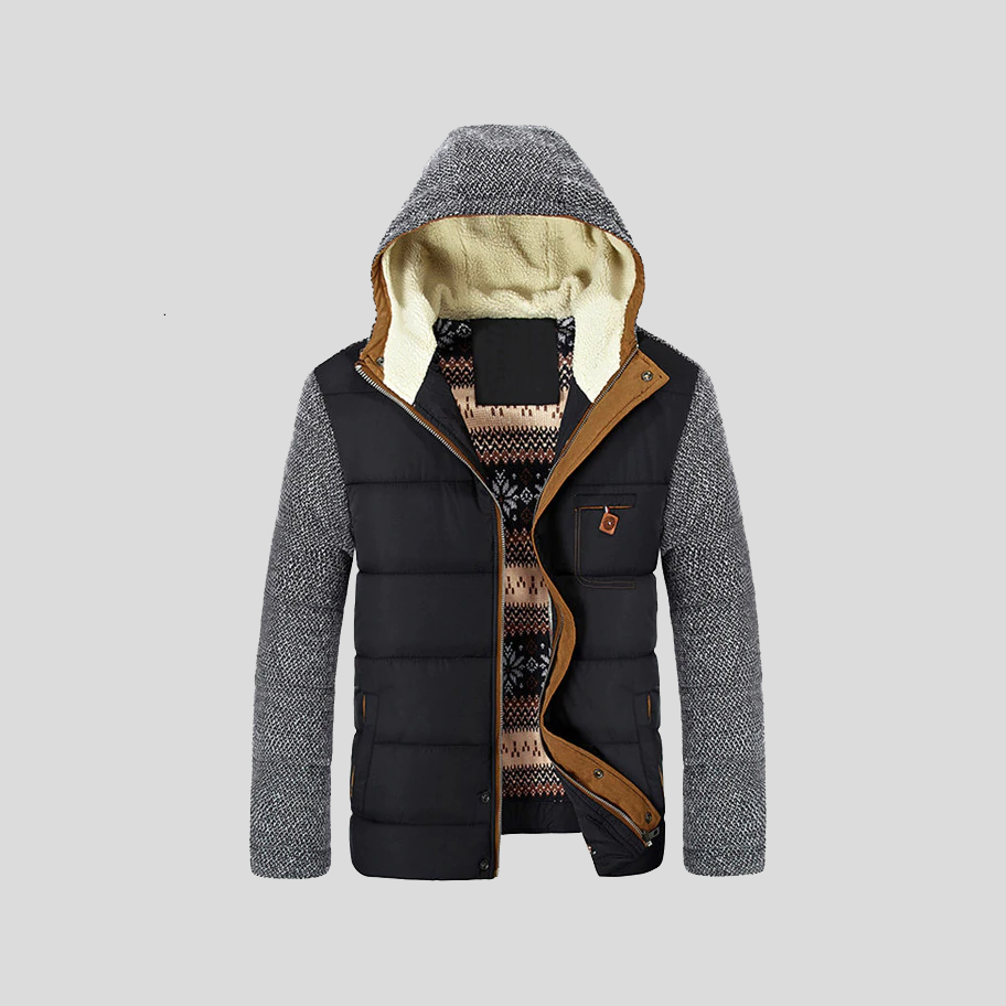 Men's Hybrid Puffer Jacket with Quilted Body and Knit Sleeves - Image 3