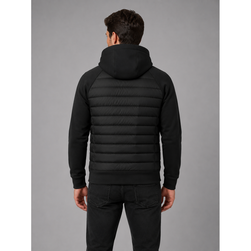 Men's Hybrid Puffer Quilted Jacket with Fleece Sleeves Hooded Full Zip - Image 2