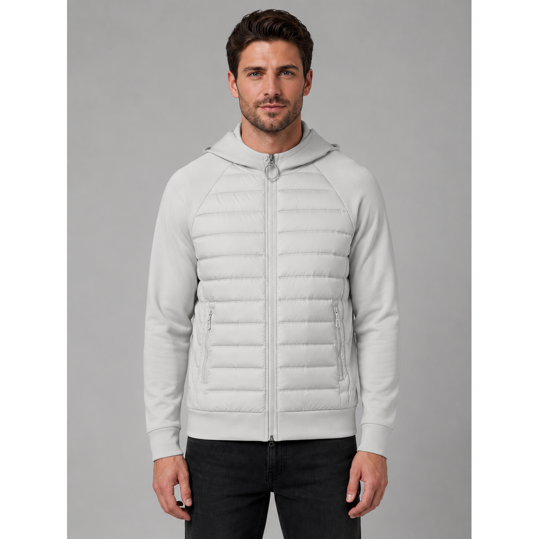Men's Hybrid Puffer Quilted Jacket with Fleece Sleeves Hooded Full Zip - Image 4