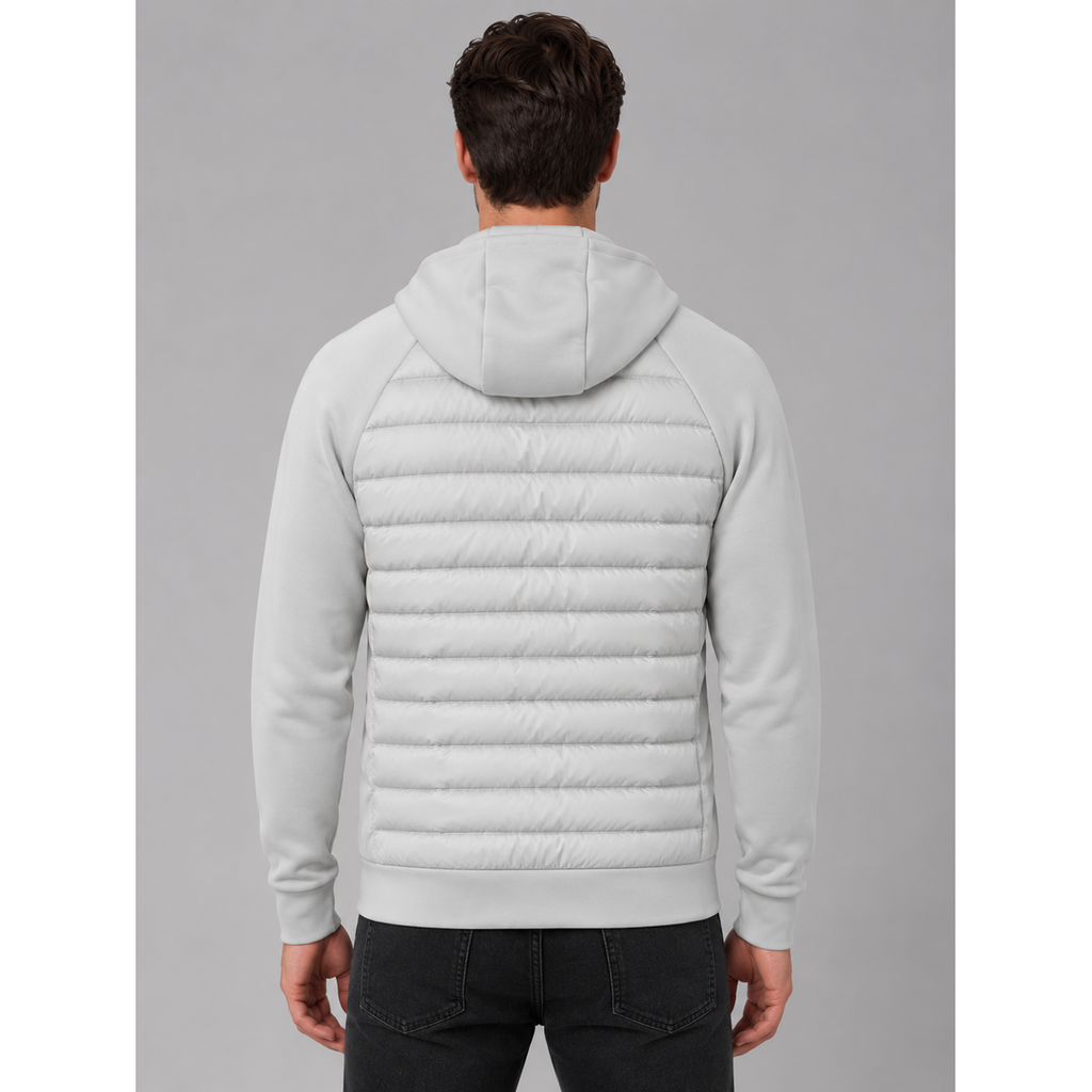 Men's Hybrid Puffer Quilted Jacket with Fleece Sleeves Hooded Full Zip - Image 5