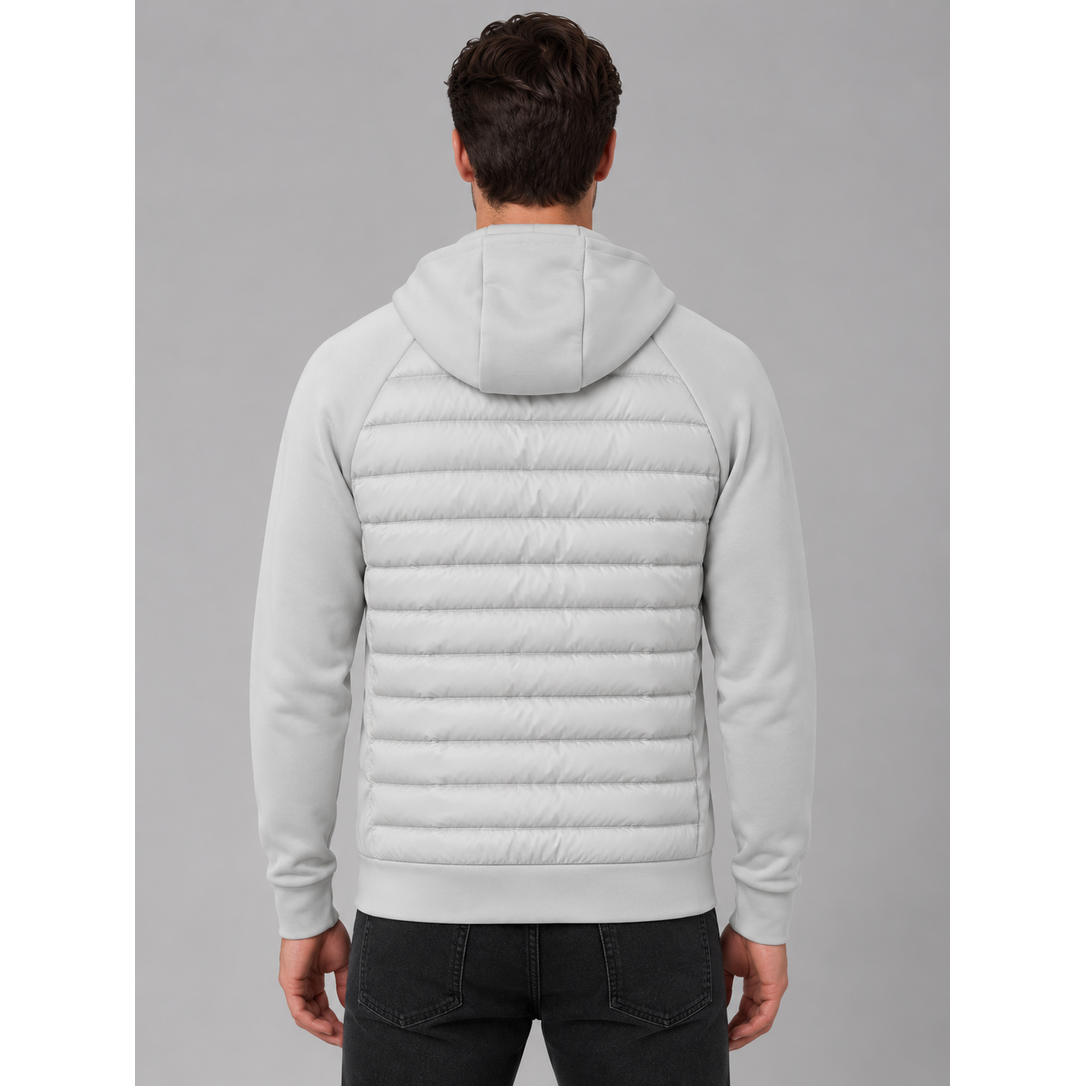 Men's Hybrid Puffer Quilted Jacket with Fleece Sleeves Hooded Full Zip - Image 5