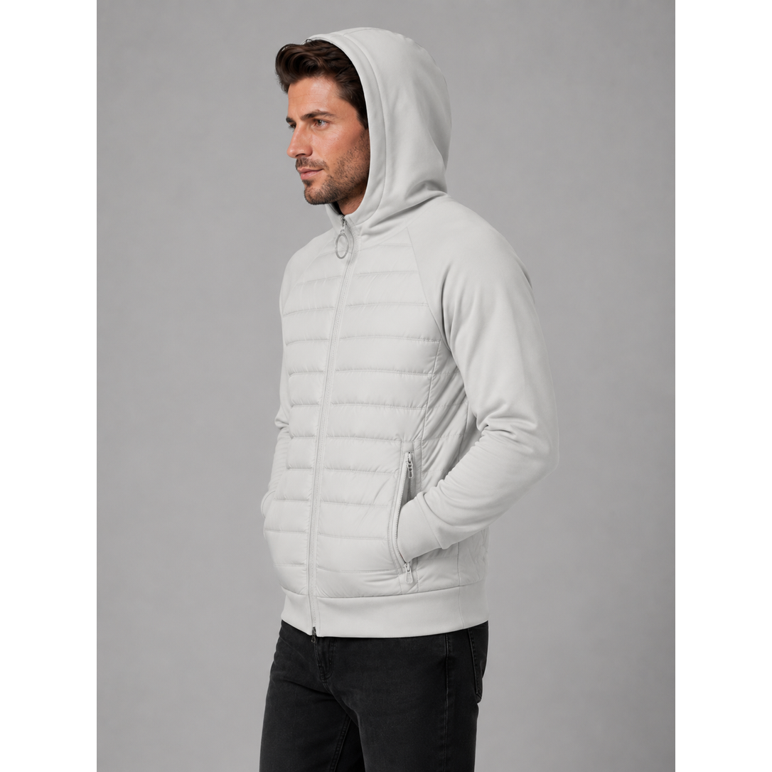 Men's Hybrid Puffer Quilted Jacket with Fleece Sleeves Hooded Full Zip - Image 6