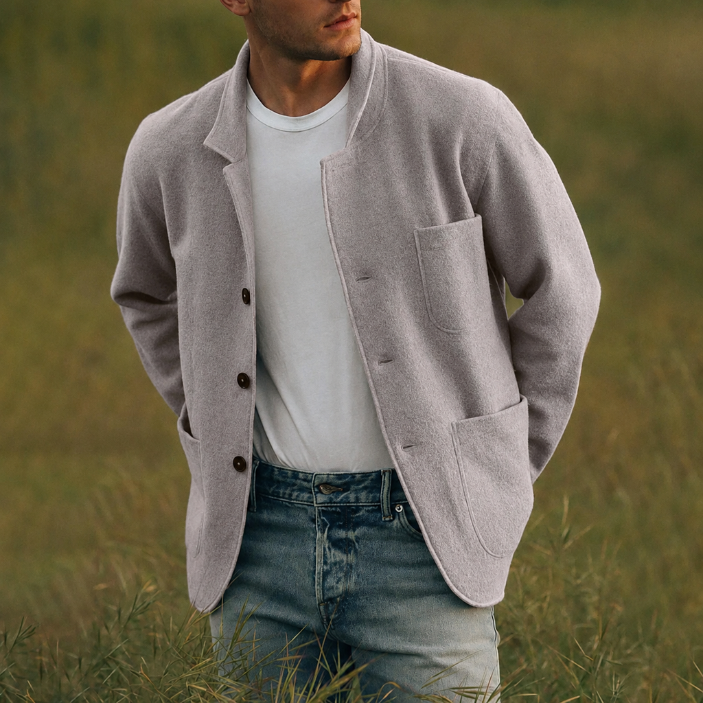 Men's Knit Blazer Cardigan with Notched Lapel and Patch Pockets - Image 1