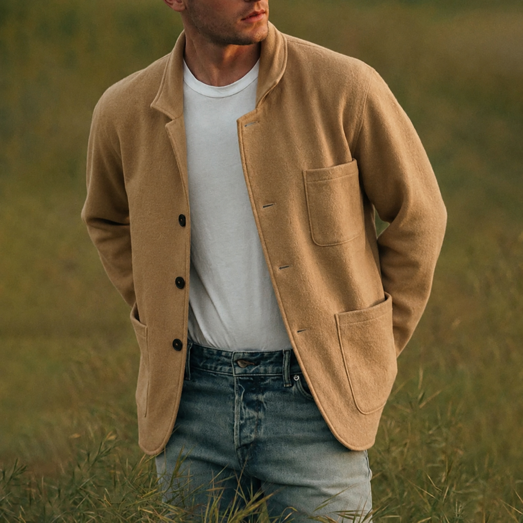 Men's Knit Blazer Cardigan with Notched Lapel and Patch Pockets - Image 5