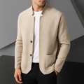 Men's Knit Cardigan Jacket with Stand Collar and Two Button Front - Image 1