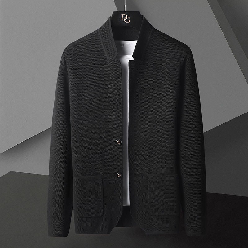 Men's Knit Cardigan Jacket with Stand Collar and Two Button Front - Image 3