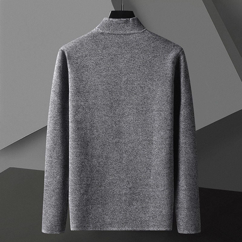 Men's Knit Cardigan Jacket with Stand Collar and Two Button Front - Image 5