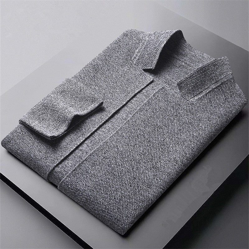 Men's Knit Cardigan Jacket with Stand Collar and Two Button Front - Image 7