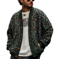 Men's Knit Leopard Print Cardigan Sweater with V-Neckline Button Front - Image 1