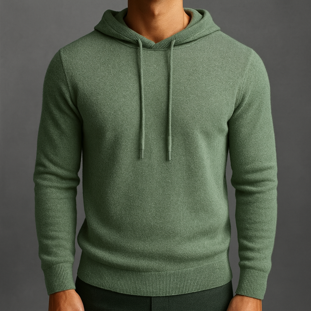 Men's Knit Pullover Hoodie with Drawstring and Ribbed Cuffs - Image 7