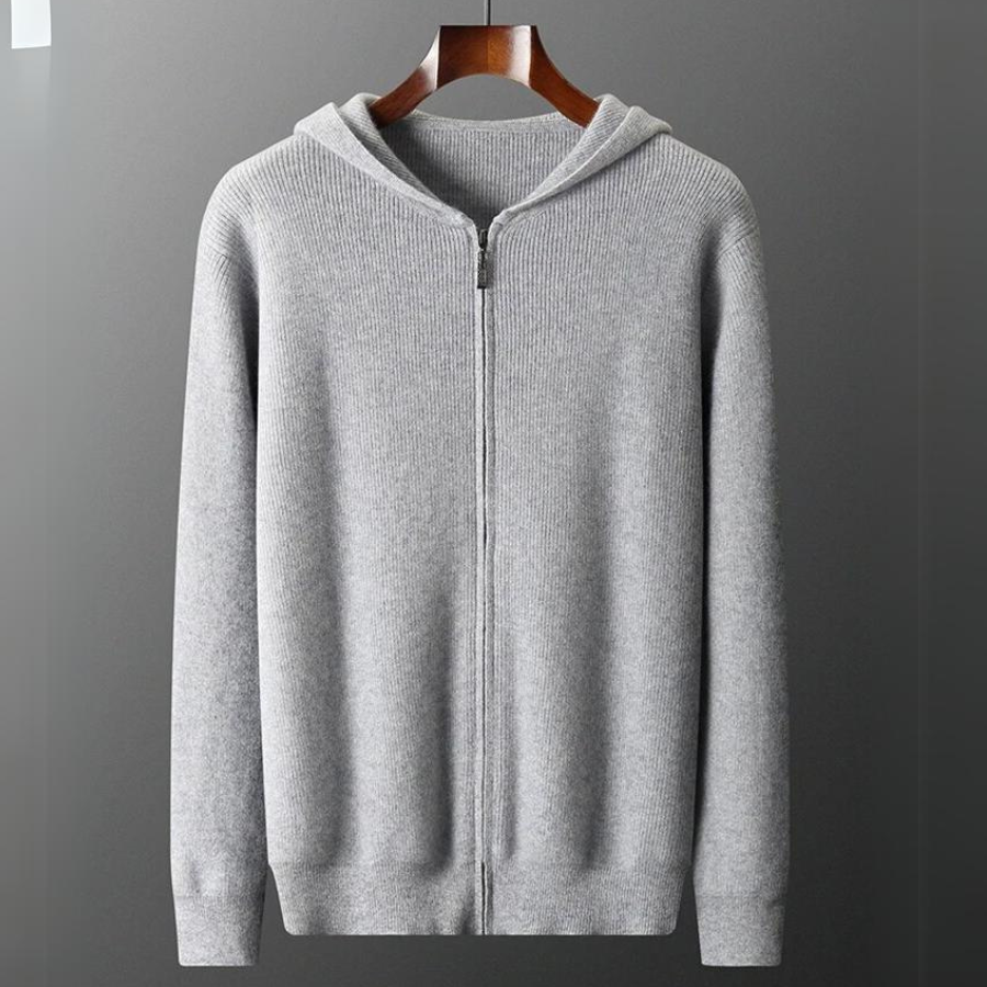 Men's Knit Zip Up Hoodie Sweater with Ribbed Cuffs and Full Closure - Image 1