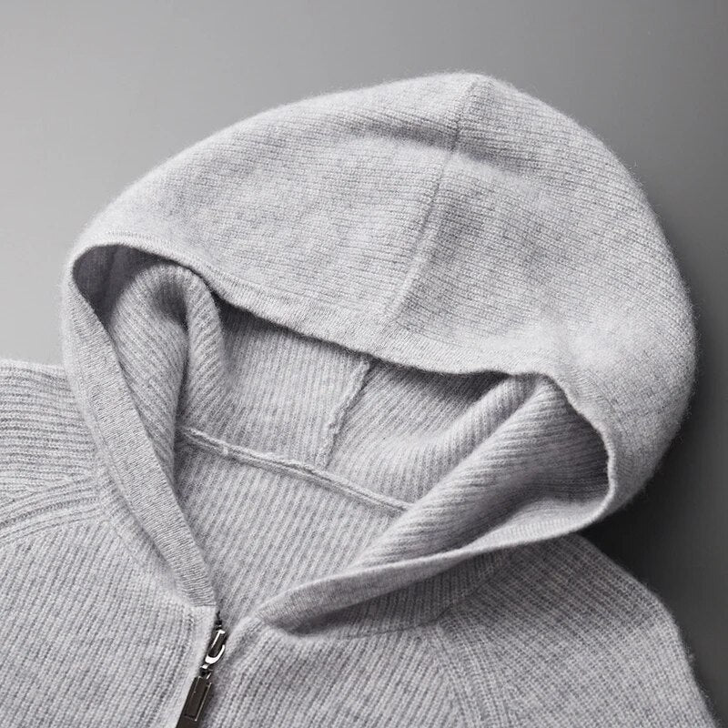 Men's Knit Zip Up Hoodie Sweater with Ribbed Cuffs and Full Closure - Image 4