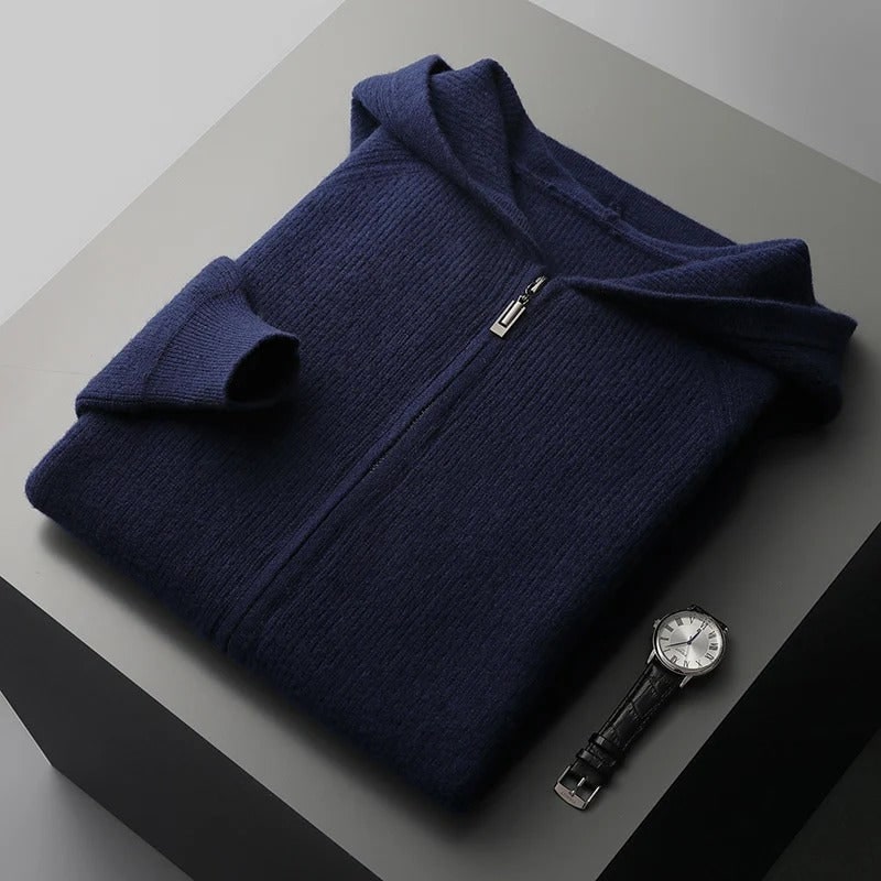 Men's Knit Zip Up Hoodie Sweater with Ribbed Cuffs and Full Closure - Image 5