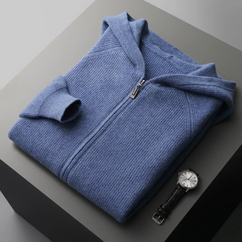 Men's Knit Zip Up Hoodie Sweater with Ribbed Cuffs and Full Closure - Image 6