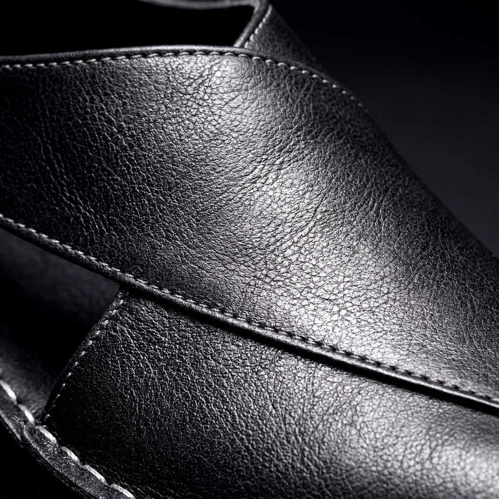 Men's Leather Slip on Sandals with Peshawari Side Cutouts and Textured Grain - Image 7