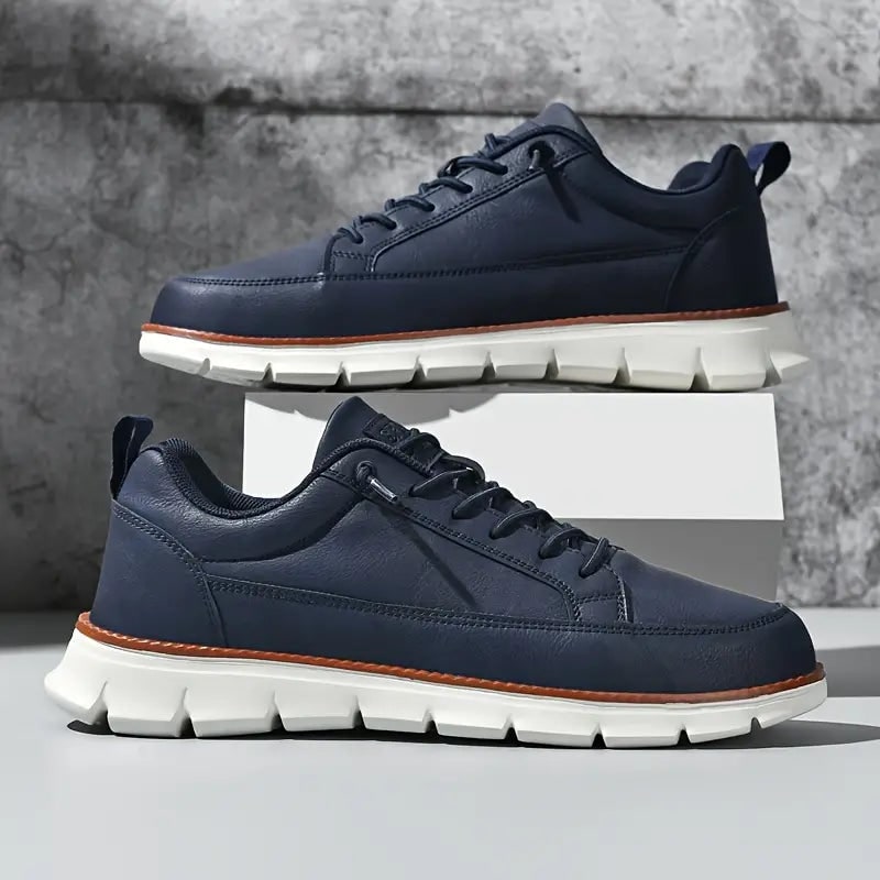 Men's Leather Sneakers Casual Low Top Work Shoe with Lace Up Closure - Image 10