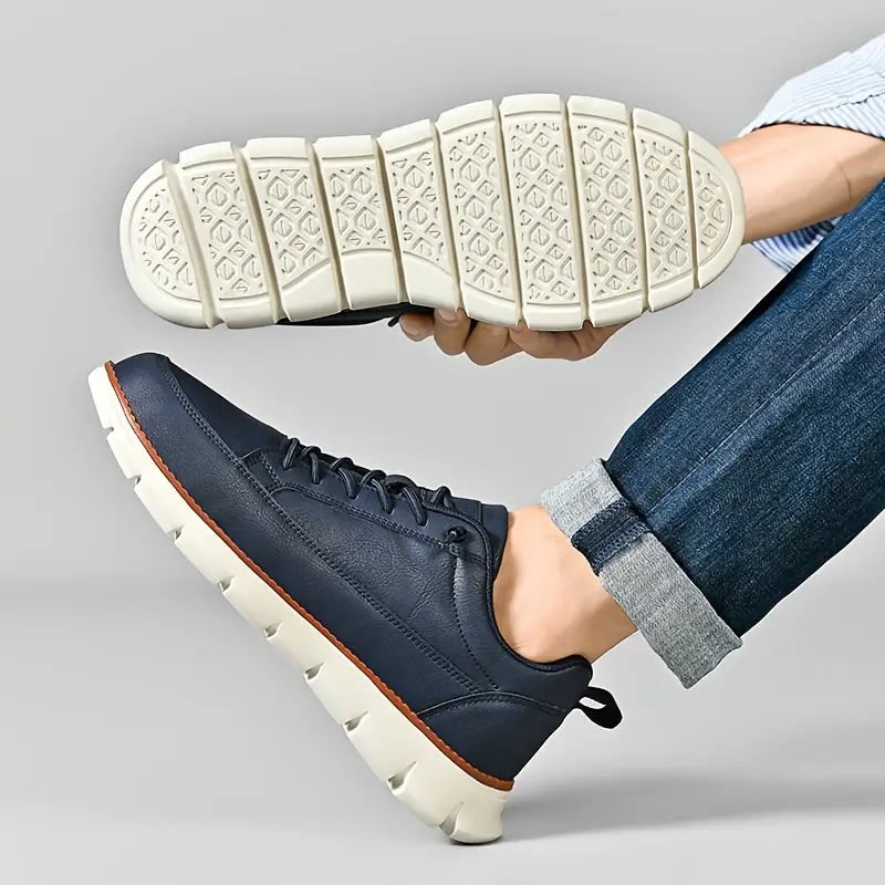 Men's Leather Sneakers Casual Low Top Work Shoe with Lace Up Closure - Image 11