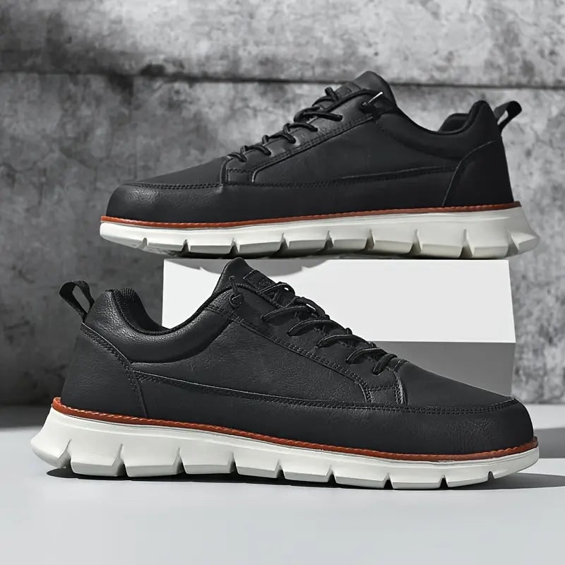 Men's Leather Sneakers Casual Low Top Work Shoe with Lace Up Closure - Image 12