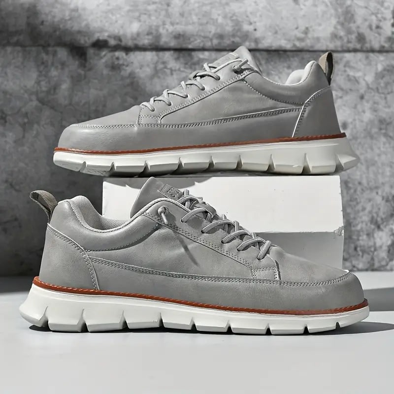 Men's Leather Sneakers Casual Low Top Work Shoe with Lace Up Closure - Image 14