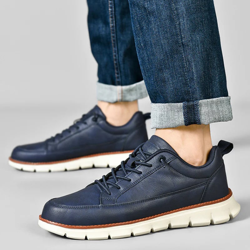 Men's Leather Sneakers Casual Low Top Work Shoe with Lace Up Closure - Image 2