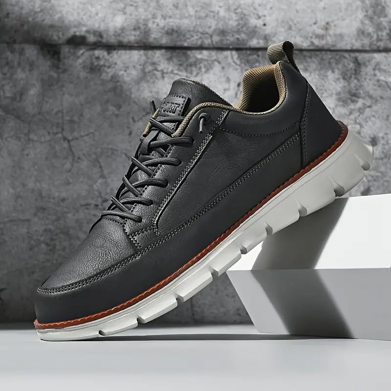Men's Leather Sneakers Casual Low Top Work Shoe with Lace Up Closure - Image 3
