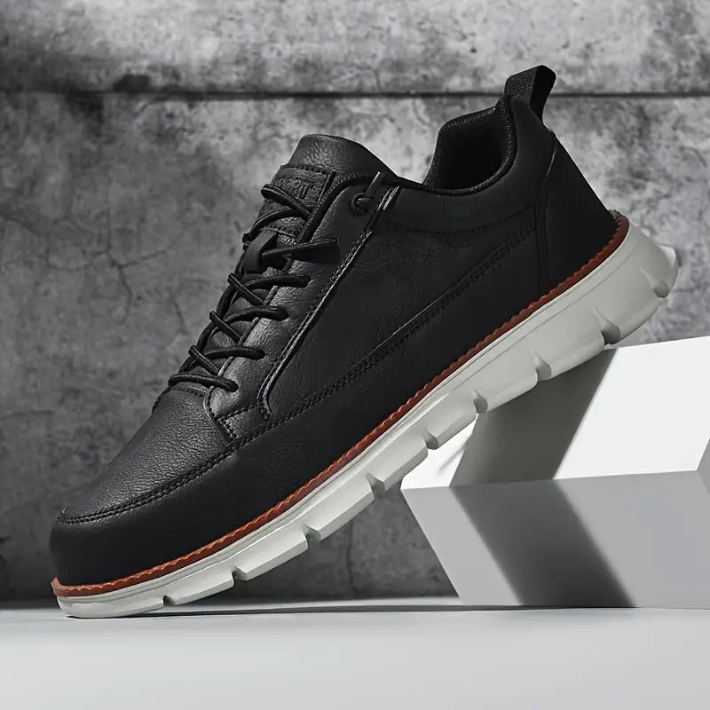 Men's Leather Sneakers Casual Low Top Work Shoe with Lace Up Closure - Image 5