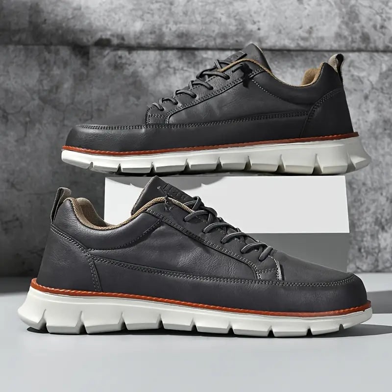 Men's Leather Sneakers Casual Low Top Work Shoe with Lace Up Closure - Image 8