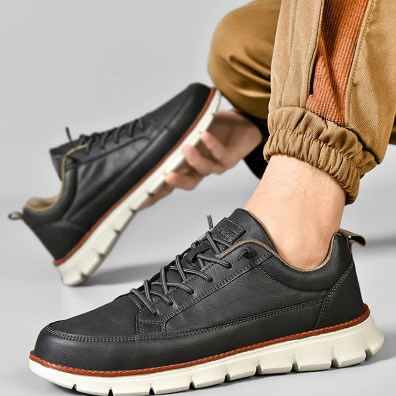 Men's Leather Sneakers Casual Low Top Work Shoe with Lace Up Closure - Image 9