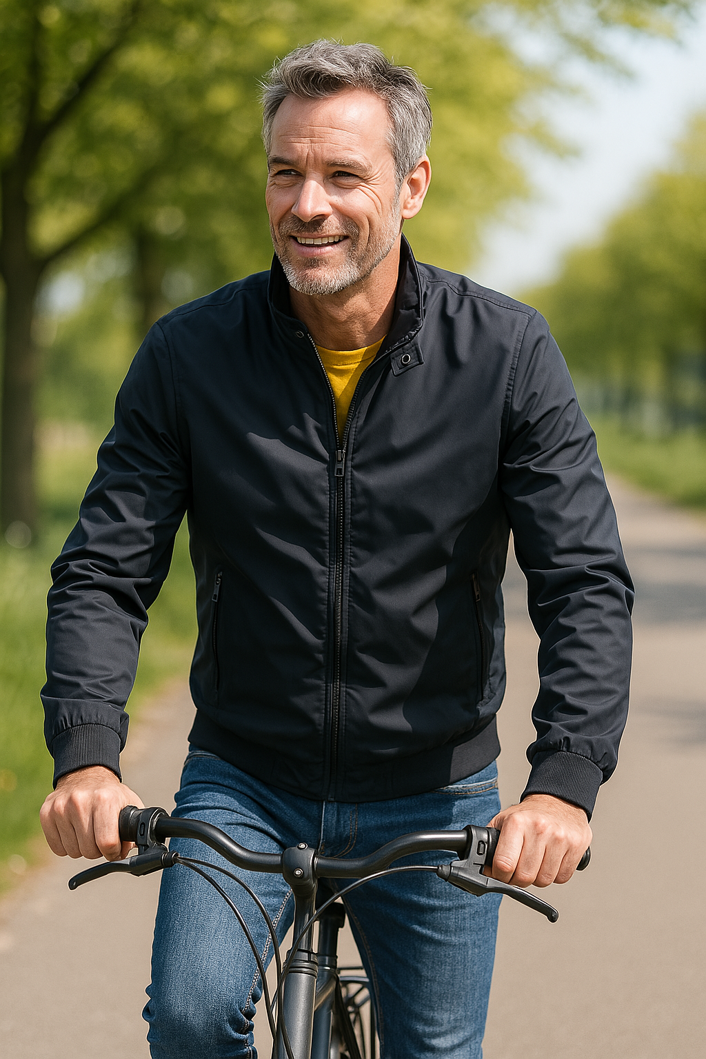Men's Lightweight Bomber Jacket with Stand Collar and Ribbed Knit Cuffs - Image 2