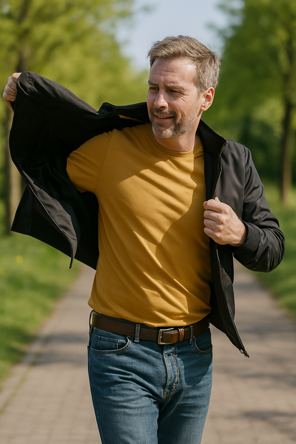 Men's Lightweight Bomber Jacket with Stand Collar and Ribbed Knit Cuffs - Image 3