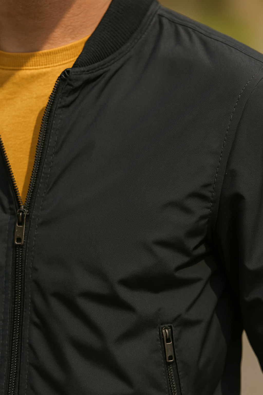 Men's Lightweight Bomber Jacket with Stand Collar and Ribbed Knit Cuffs - Image 4