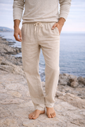 Men's Linen Drawstring Pants with Elasticated Waistband and Relaxed Fit - Image 1