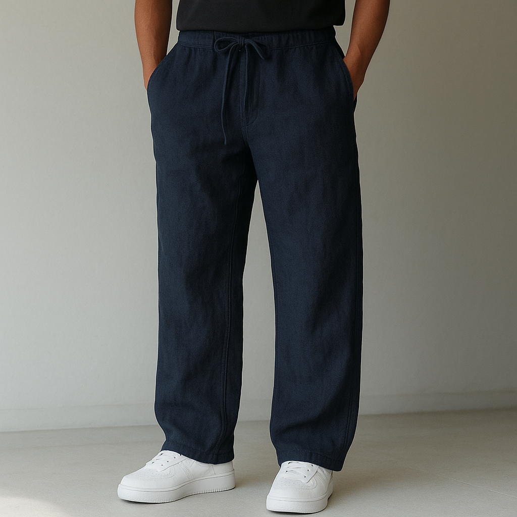 Men's Linen Drawstring Pants with Relaxed Fit and Deep Pockets - Image 1