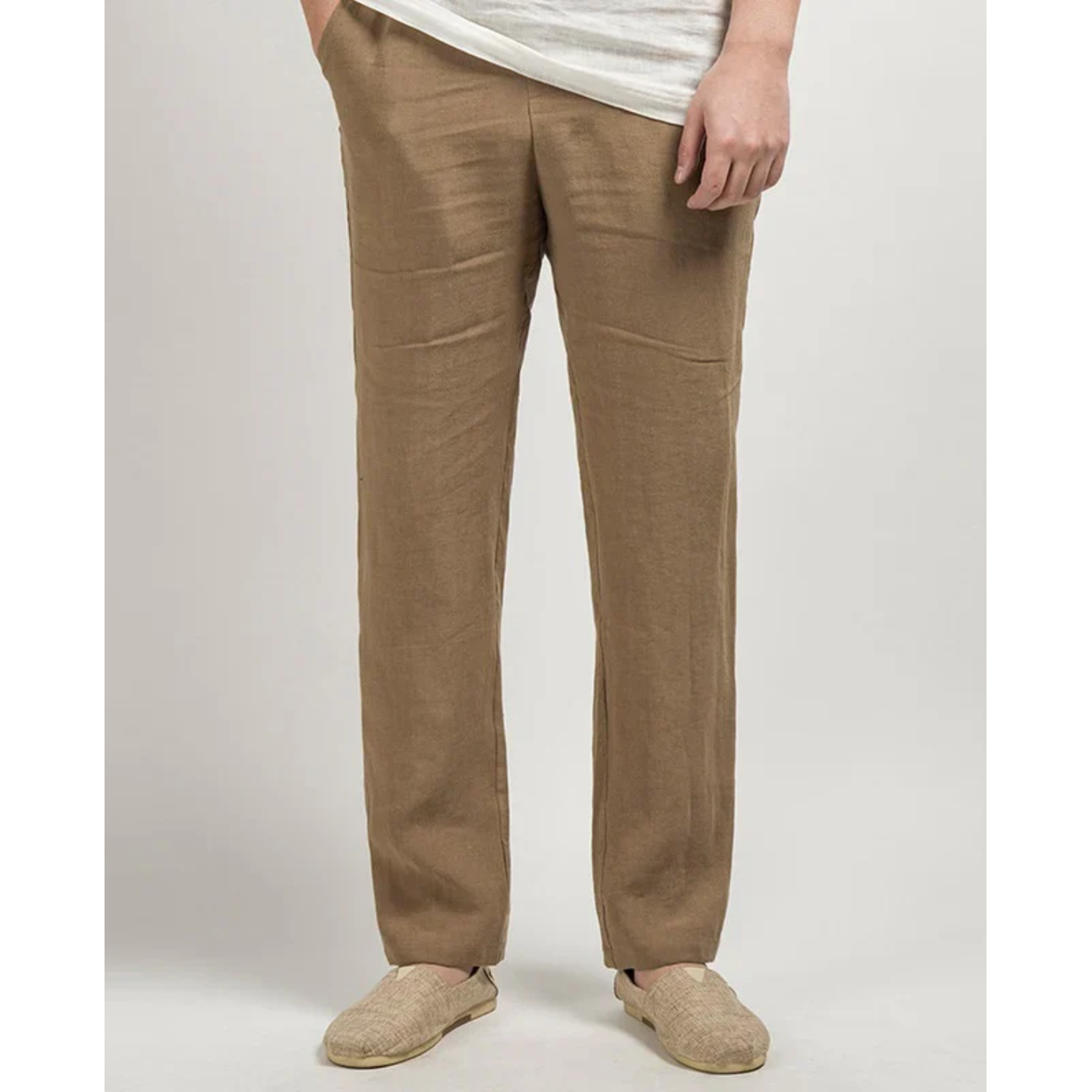 Men's Linen Pants Relaxed Fit Straight Leg Trousers - Image 3