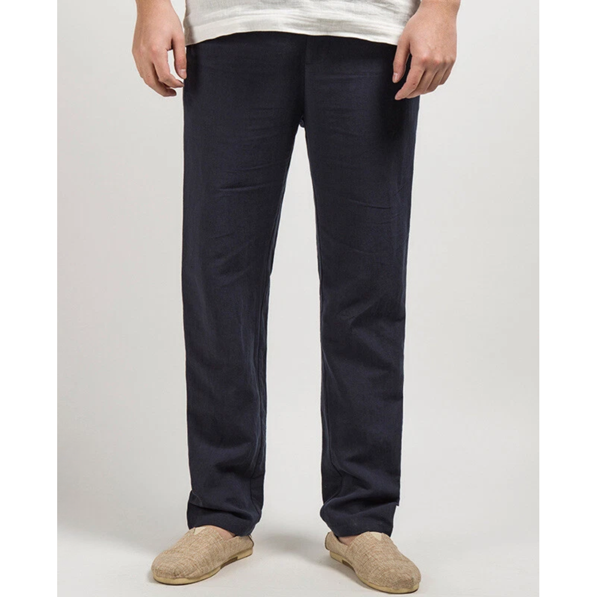Men's Linen Pants Relaxed Fit Straight Leg Trousers - Image 4