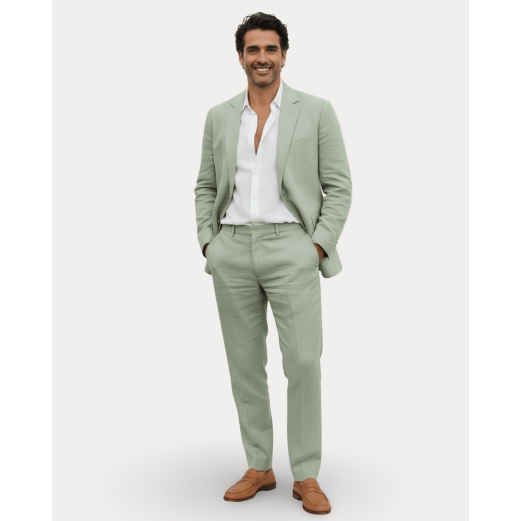 Men's Linen Slim Fit Summer Suit with Two-Button Blazer and Notched Lapels - Image 1