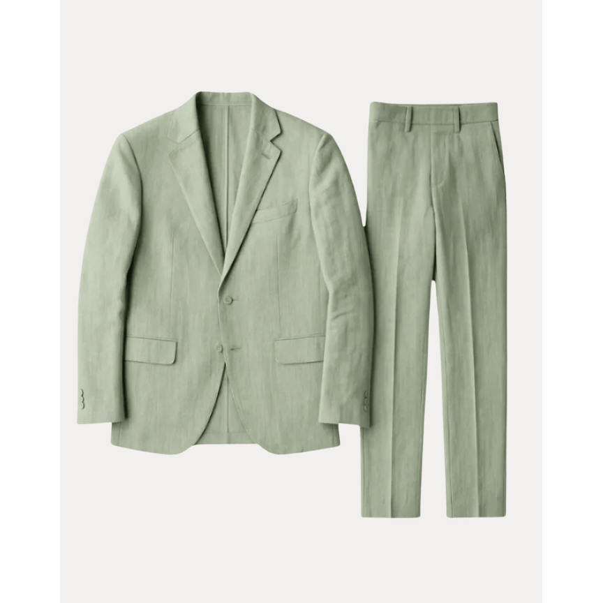 Men's Linen Slim Fit Summer Suit with Two-Button Blazer and Notched Lapels - Image 3