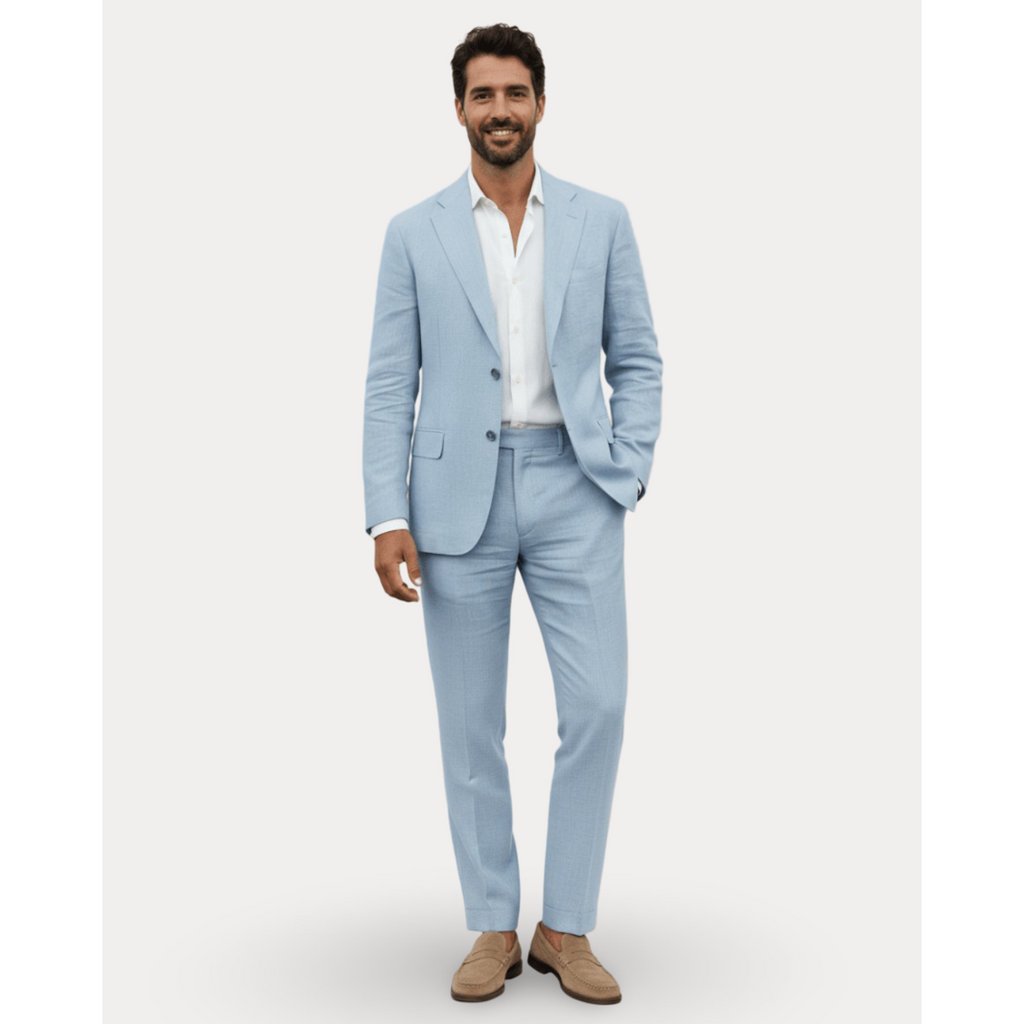 Men's Linen Slim Fit Summer Suit with Two-Button Blazer and Notched Lapels - Image 4