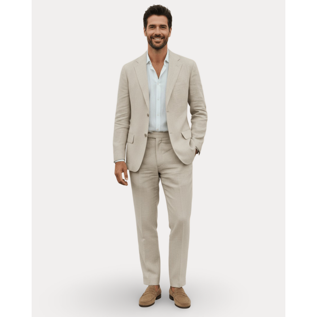 Men's Linen Slim Fit Summer Suit with Two-Button Blazer and Notched Lapels - Image 6