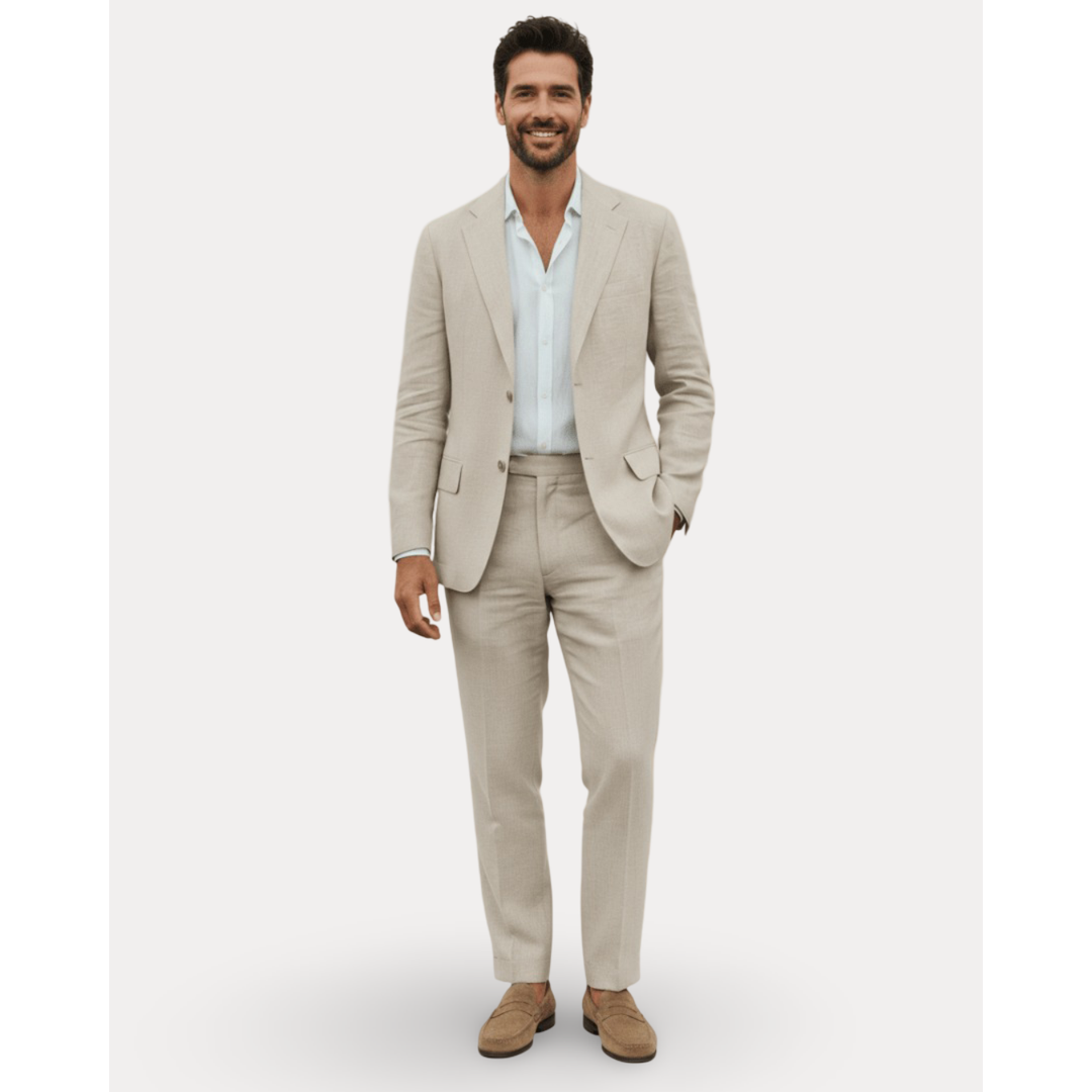 Men's Linen Slim Fit Summer Suit with Two-Button Blazer and Notched Lapels - Image 6