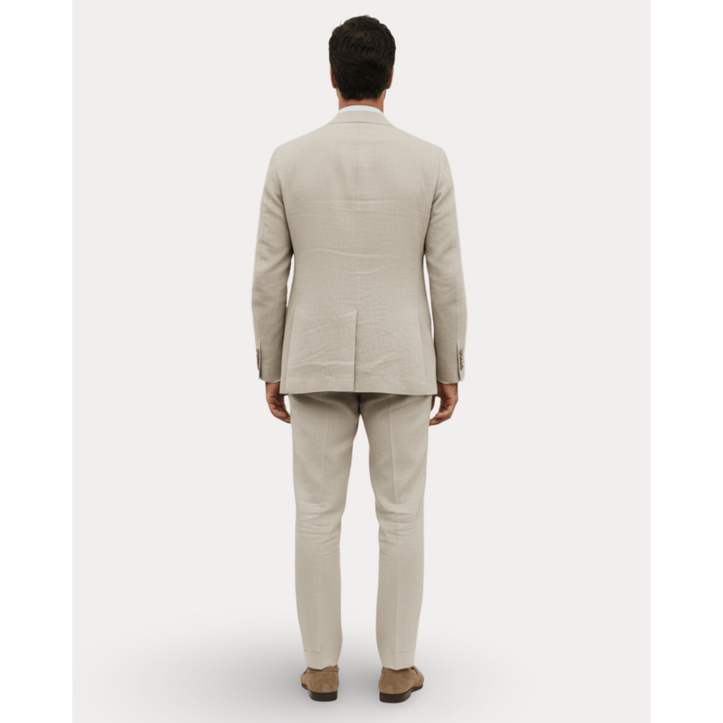 Men's Linen Slim Fit Summer Suit with Two-Button Blazer and Notched Lapels - Image 7