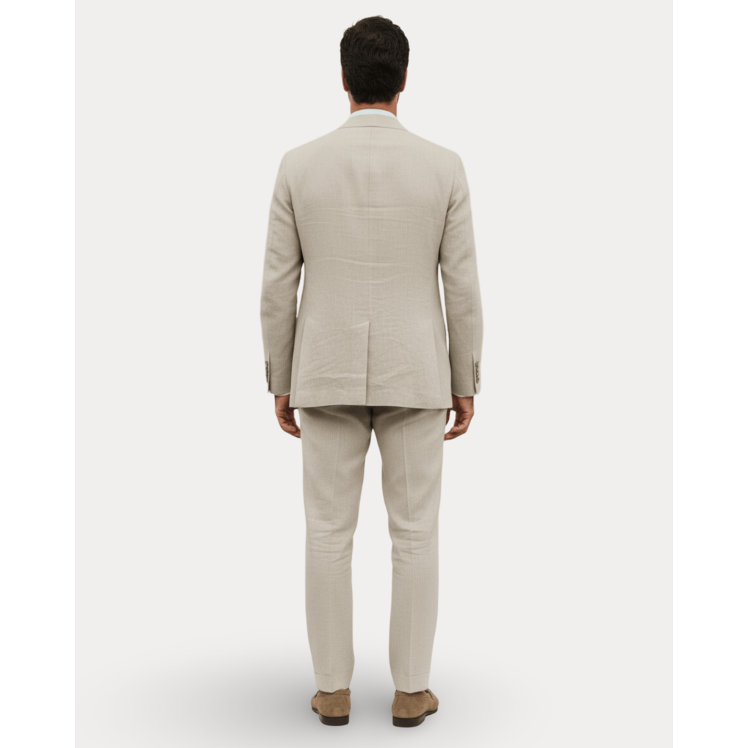 Men's Linen Slim Fit Summer Suit with Two-Button Blazer and Notched Lapels - Image 7