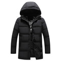 Men's Long Puffer Jacket with Hooded Quilted Design and Thermal Lining - Image 1