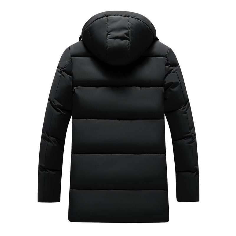 Men's Long Puffer Jacket with Hooded Quilted Design and Thermal Lining - Image 2