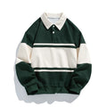 Men's Long Sleeve Polo Sweatshirt with Chest Stripe and Ribbed Cuffs - Image 1