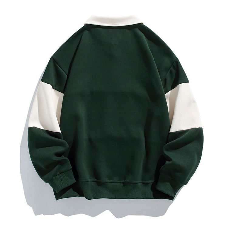 Men's Long Sleeve Polo Sweatshirt with Chest Stripe and Ribbed Cuffs - Image 2